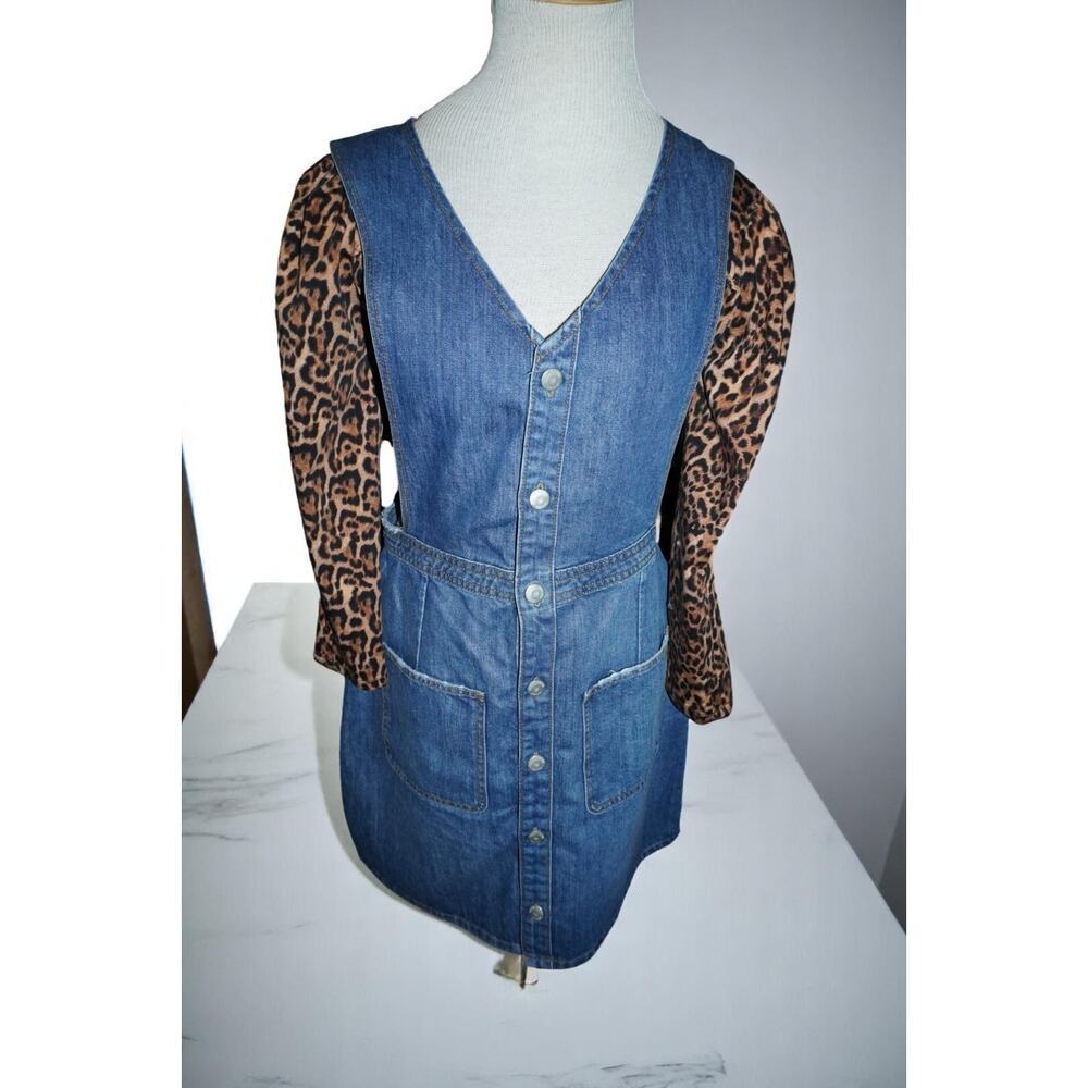 Zara Denim Pinafore Dress Women’s M Button Front Patch Pocket Layered Y2K - Picture 3 of 7